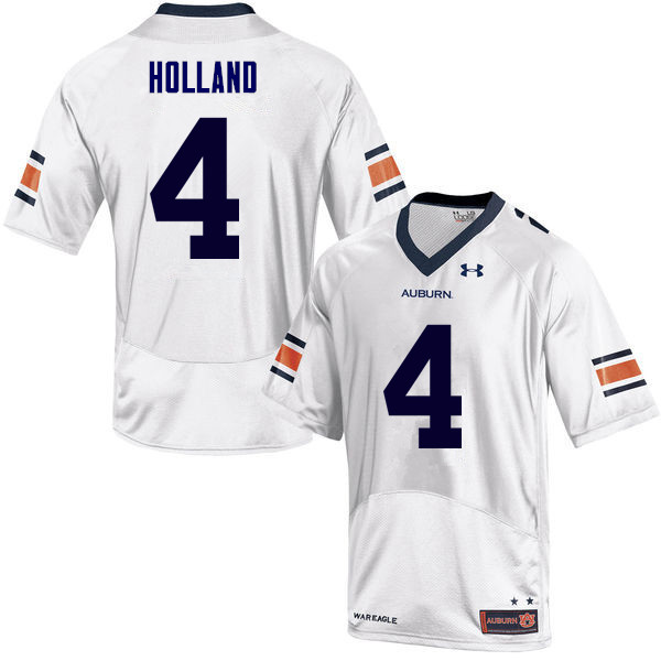 Men's Auburn Tigers #4 Jeff Holland White College Stitched Football Jersey